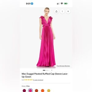 Mac Duggal Fuschia Pleated Lace-Up Gown. Size 2. NWT.